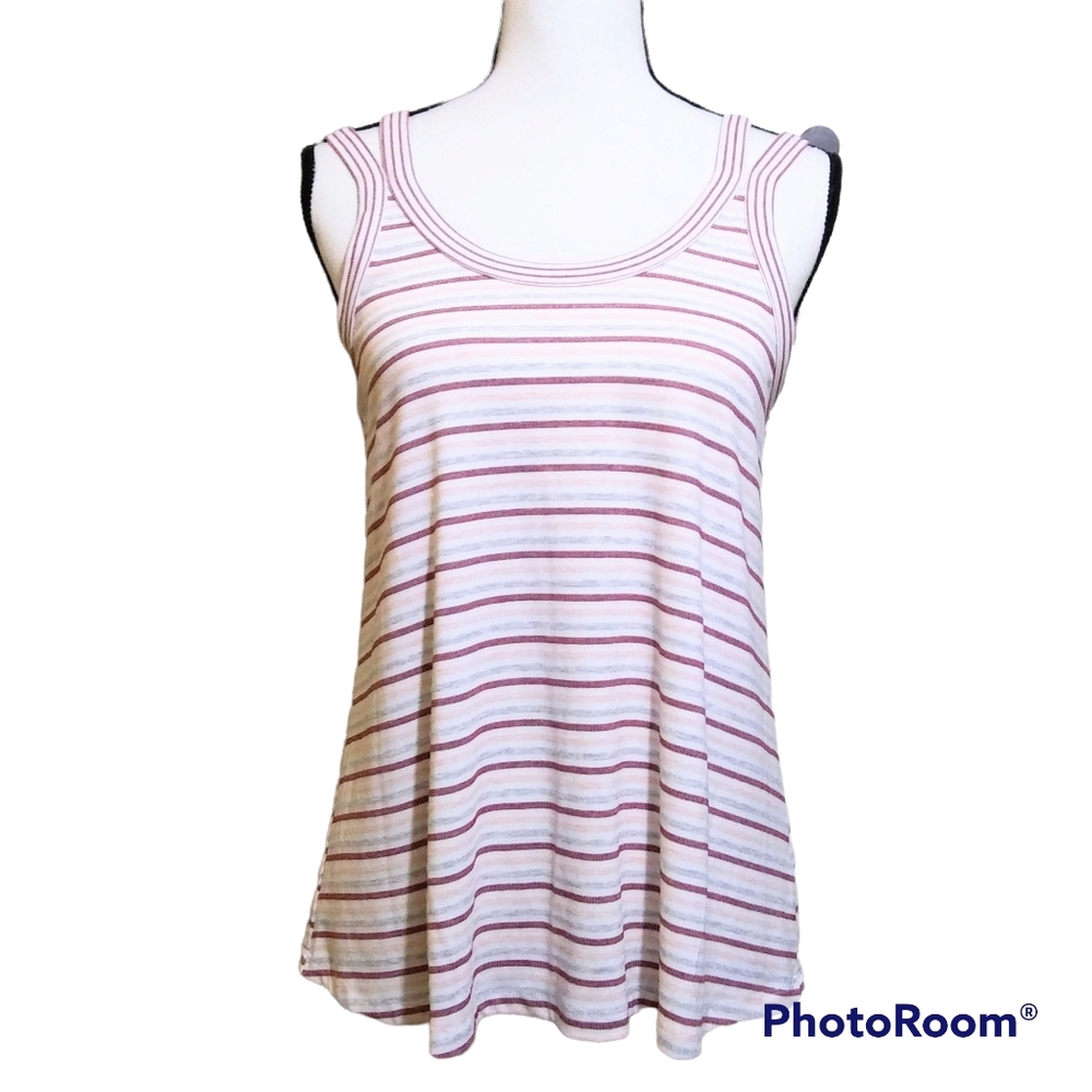 DOE & RAE PINK & GRAY STRIPE DOUBLE STRAP TANK TOP